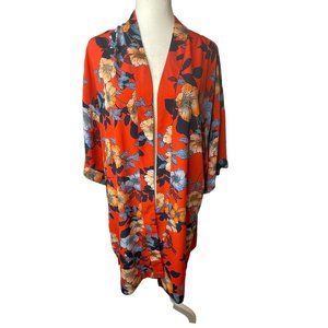 Naked Zebra Red and Blue Floral Open Front Kimono Cover Women's Size‎ S